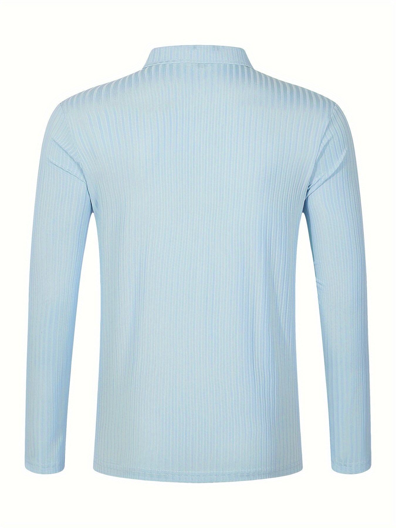 Men's Casual Sports Ribbed Long Sleeve Zipper Lapel Golf Shirt, Spring And Fall
