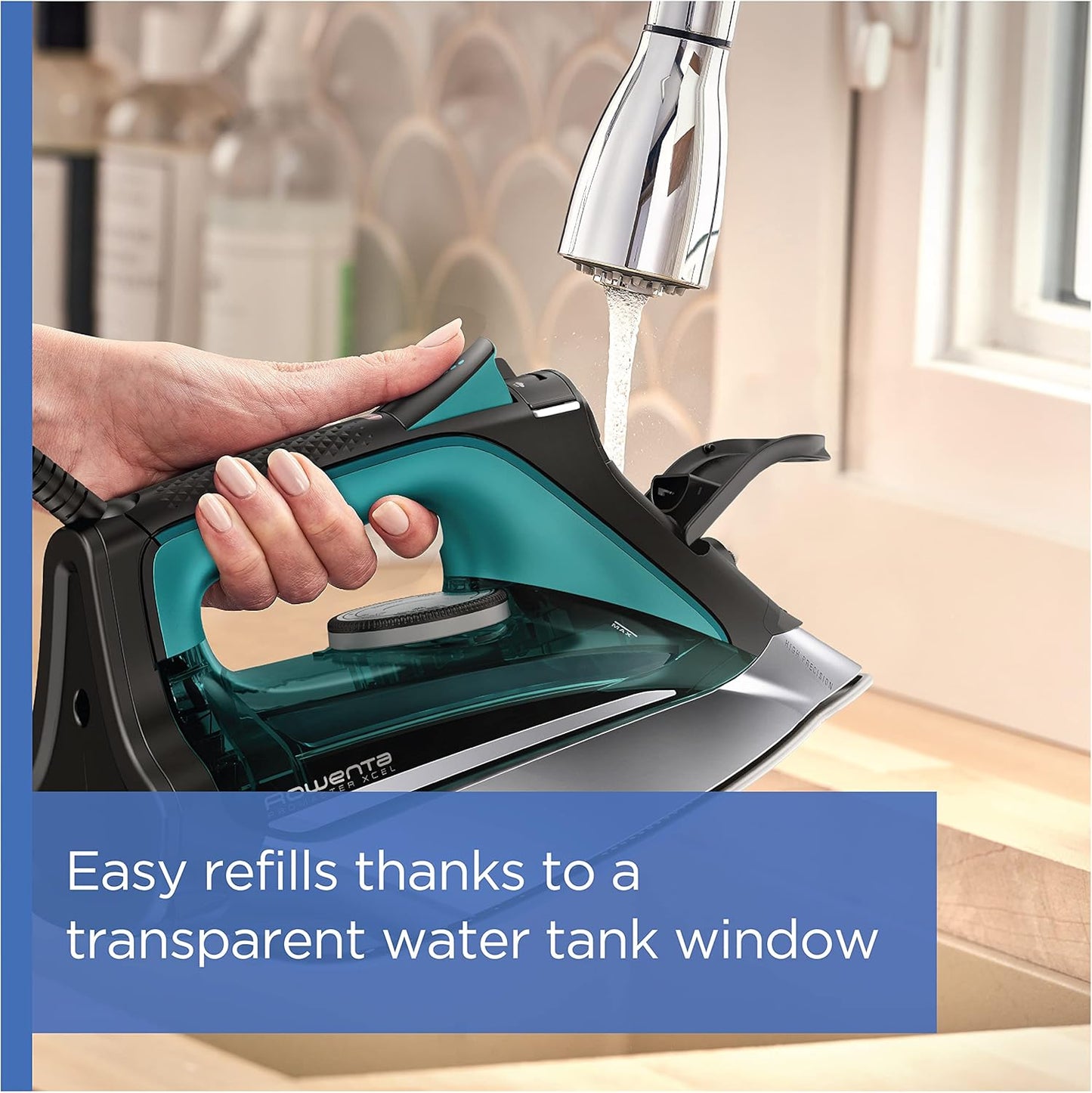 Rowenta, Iron, Pro Master Stainless Steel Soleplate Steam Iron for Clothes, 210 G/Min, 400 Microsteam Holes, 1775 Watts, Auto-Off, Ironing, Green Clothes Iron, DW8360