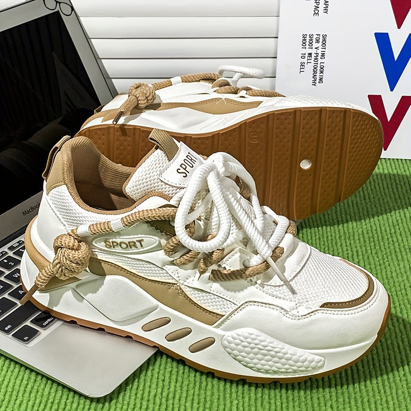 Women's Lightweight Running Shoes - Breathable Mesh PU Foam Upper, Neutral Support Design, All-Season Comfort with Durable Rubber Sole for Gym, Walking, Casual Wear - White Beige, Gym Trainers Sleek Trainers Fabric In