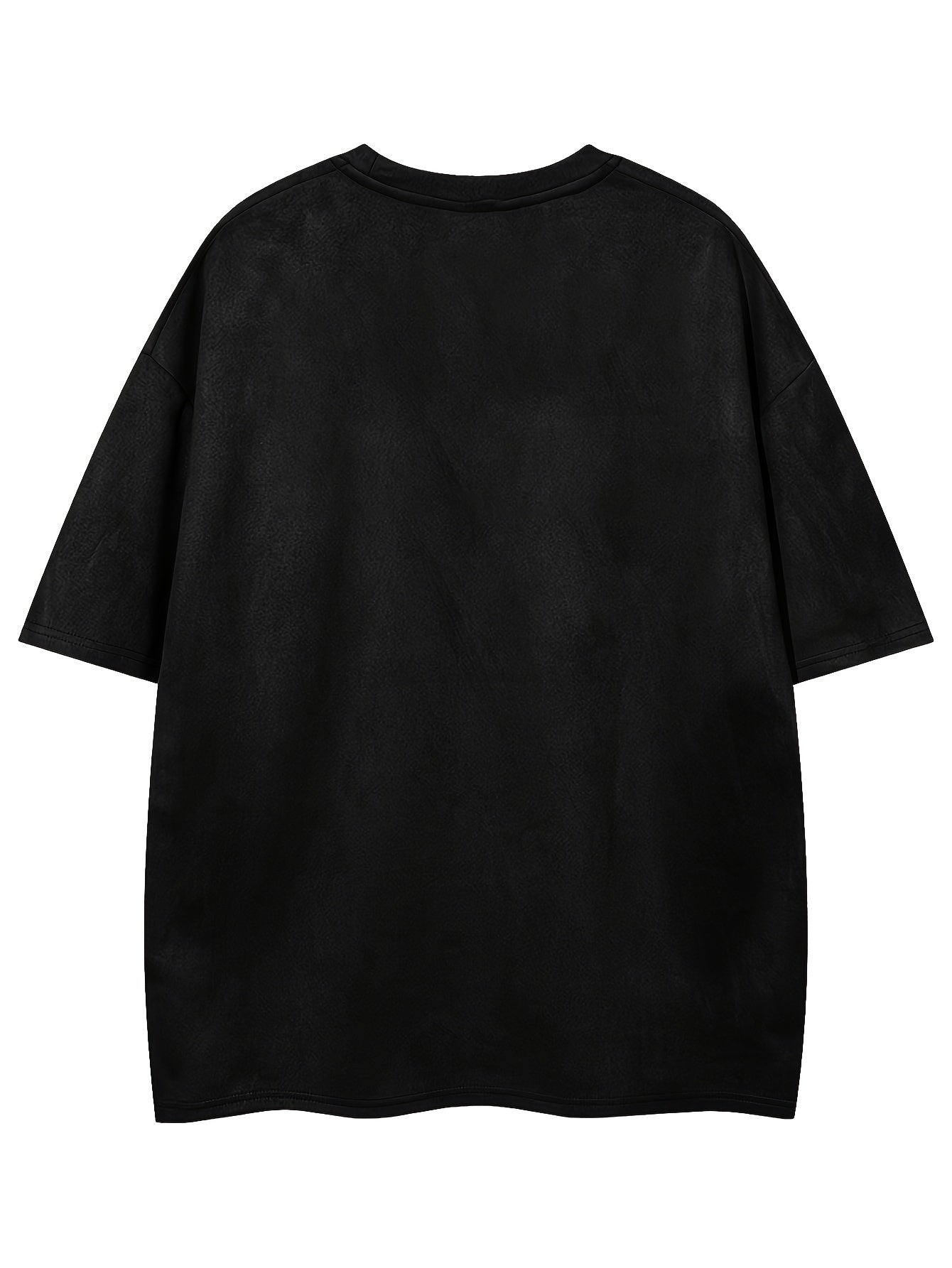 Men's Casual Black Suedette Short-Sleeve T-Shirt with Print Cross Design - Soft, Loose Fit, Round Neck, Summer Tee for Adults, Summer Casual Wear | Casual Shirt | Faux Suedette Texture
