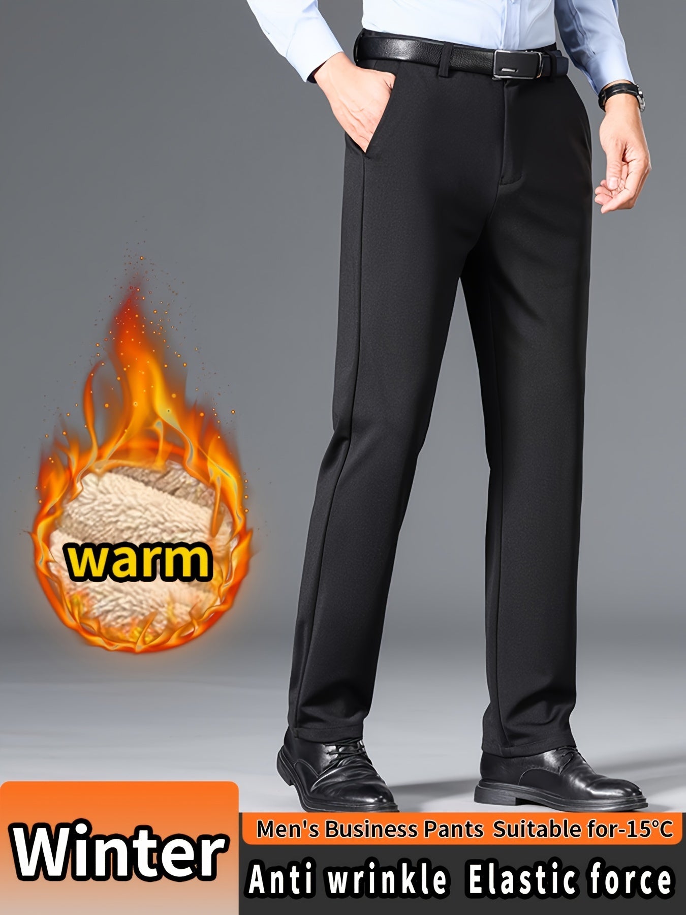 Men'S High Waist Solid Color Straight Leg Business Pants with Pocket Details, Polyester and Elastane Blend with Viscose Lining, Elastic Stretch, Zipper Fly Closure, Suitable for Fall/Winter Workwear