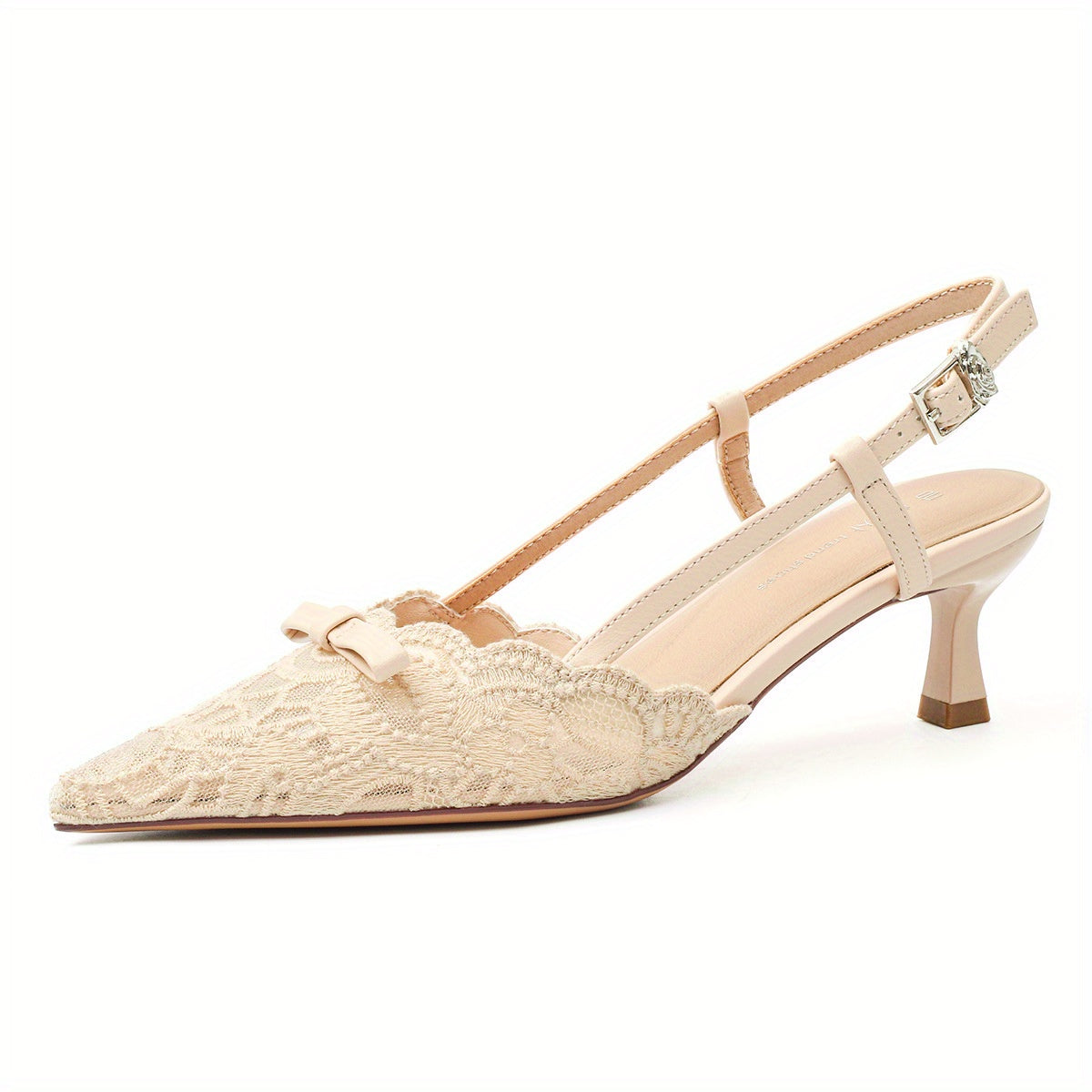 Women'S Elegant Lace-Embroidered Pointed-Toe High Heel Sandals - Beige Block Heel, Ankle Strap with Buckle, Breathable Mesh Upper, Comfortable Summer All-Season Wear, High Heel Sandals