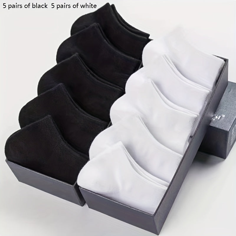 5/10/12 Pairs Unisex Comfort Ankle Socks - Soft Black Polyester Blend, Solid Color Low-Cut Design for Men & Women, Machine Washable, Cute Socks