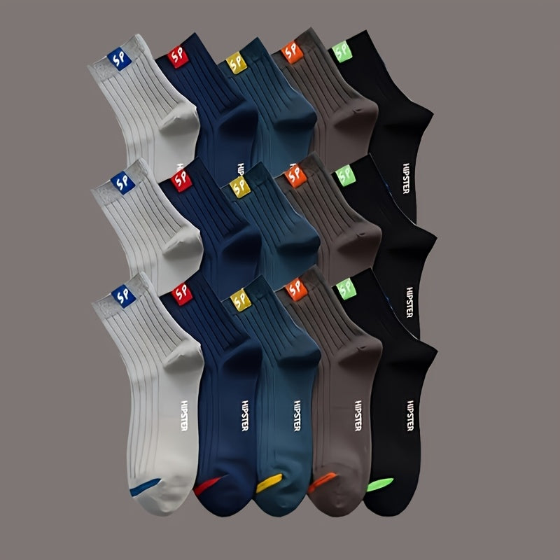 5/10/15/20/30 Pairs SP Letter Graphic Unisex Crew Socks, Breathable Mid-Calf Sports Socks, Men'S Women'S Thin Socks for Outdoor and Home Wear, Polyester 95% Spandex 5% Knitted Hollow Out Letter Pattern Couple'S Ankle Socks