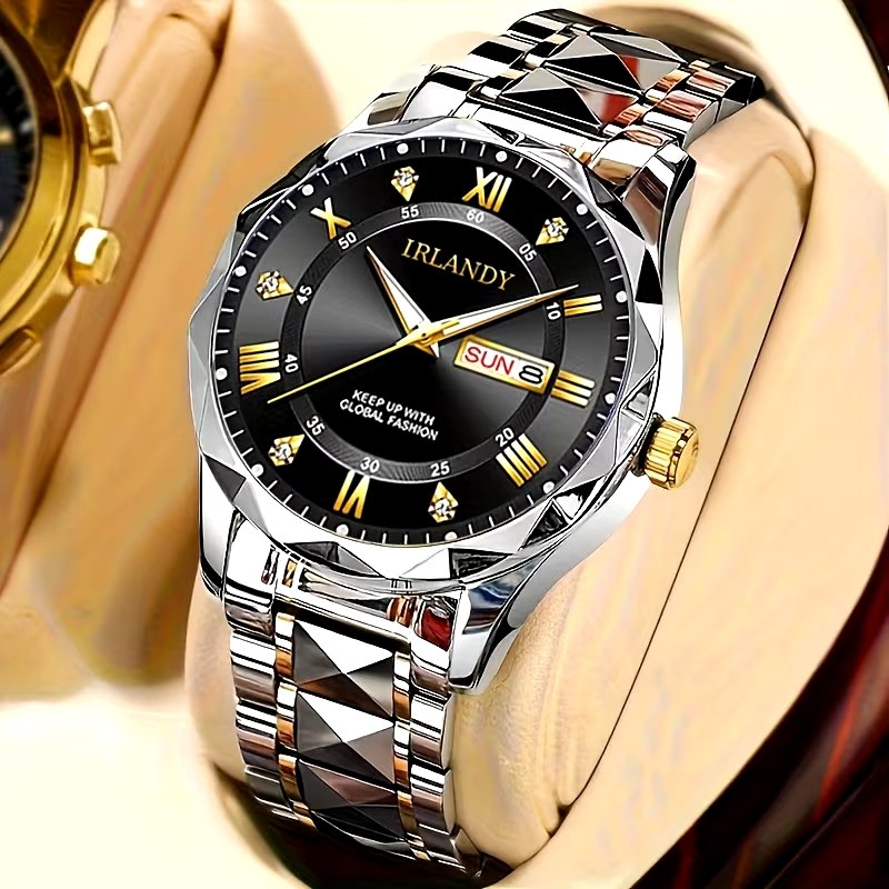 Irlandy Luxury Wristwatch – Silver & Gold Day‑Date Design - ayq