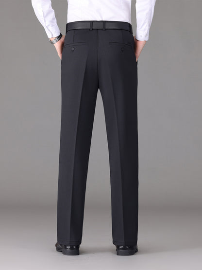 [Lightweight Design] Men's High-Waist Stretch Dress Pants - Wrinkle-Resistant, Dark Blue Business Casual with Pockets, Straight Leg Fit for Spring/Fall