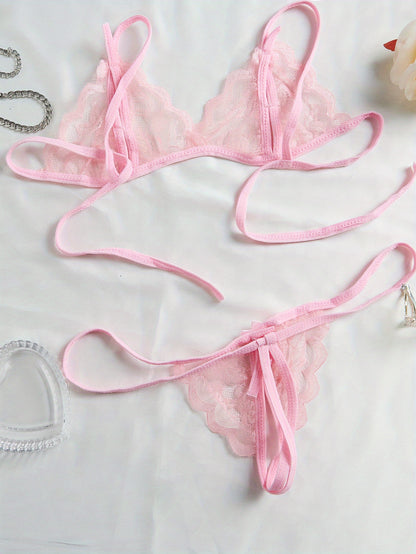 Sexy V-Neck Lace Floral Sexy Lingerie Bra Crotchless Panties, Women'S Sexy Lingerie, Free-To-Take Three-Point Lingerie Set, Suitable for Halloween, Christmas, Thanksgiving, Valentine'S Day, Give Gifts to Girlfriends And Surpr
