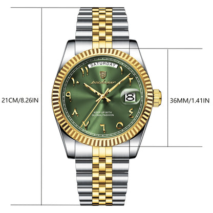 Men's Retro Quartz Watch with Stainless Steel Strap & Calendar