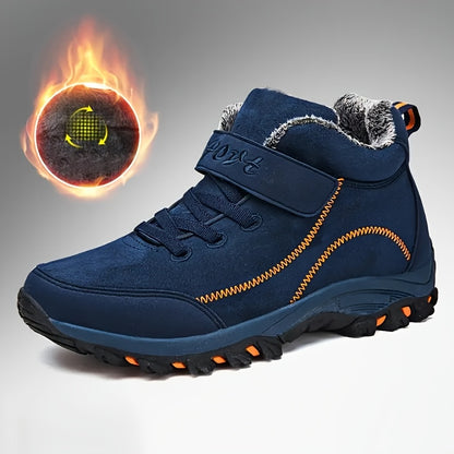 Durable Anti-Slip Men's Winter Snow Boots - Fleece-Lined Hiking Ankle Boots with Hook-and-loop Fastener Closure and Rubber Sole for Outdoor Adventures, Black