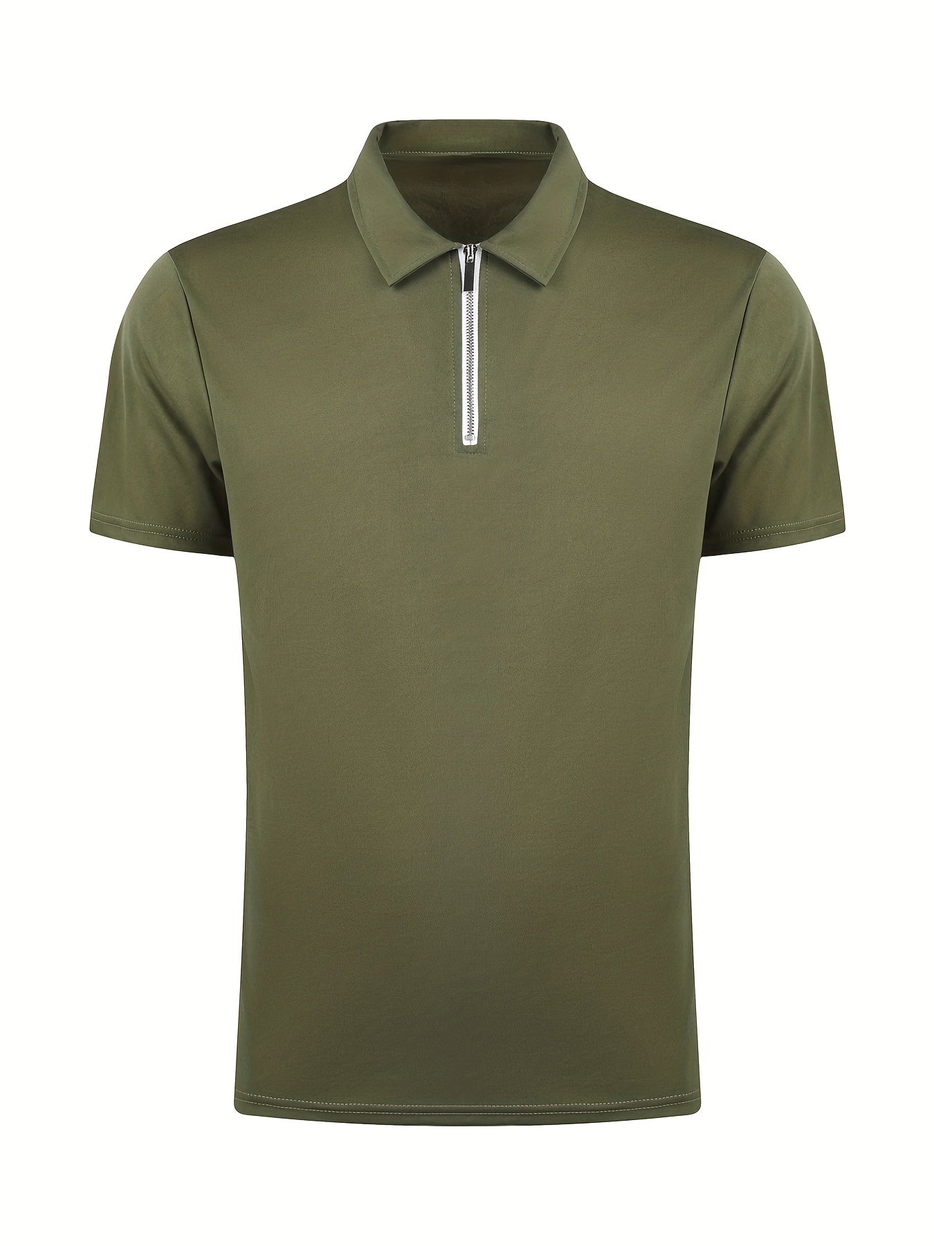 [Golf Apparel] Men's Classic White Shirt - Casual Summer Style with Short Sleeves, Zipper Collar, and Stretch Polyester Fabric - Perfect for Streetwear & Golf