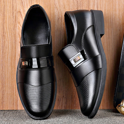 Men's Black PU Loafers British Style Slip-On Dress Shoes