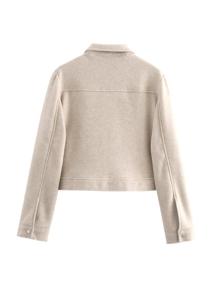 Elegant Women's Solid Color Lapel Jacket with Buckle Detail