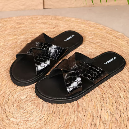 Men's Wide-Fit PU Slip-On Fashion Slippers for All Seasons