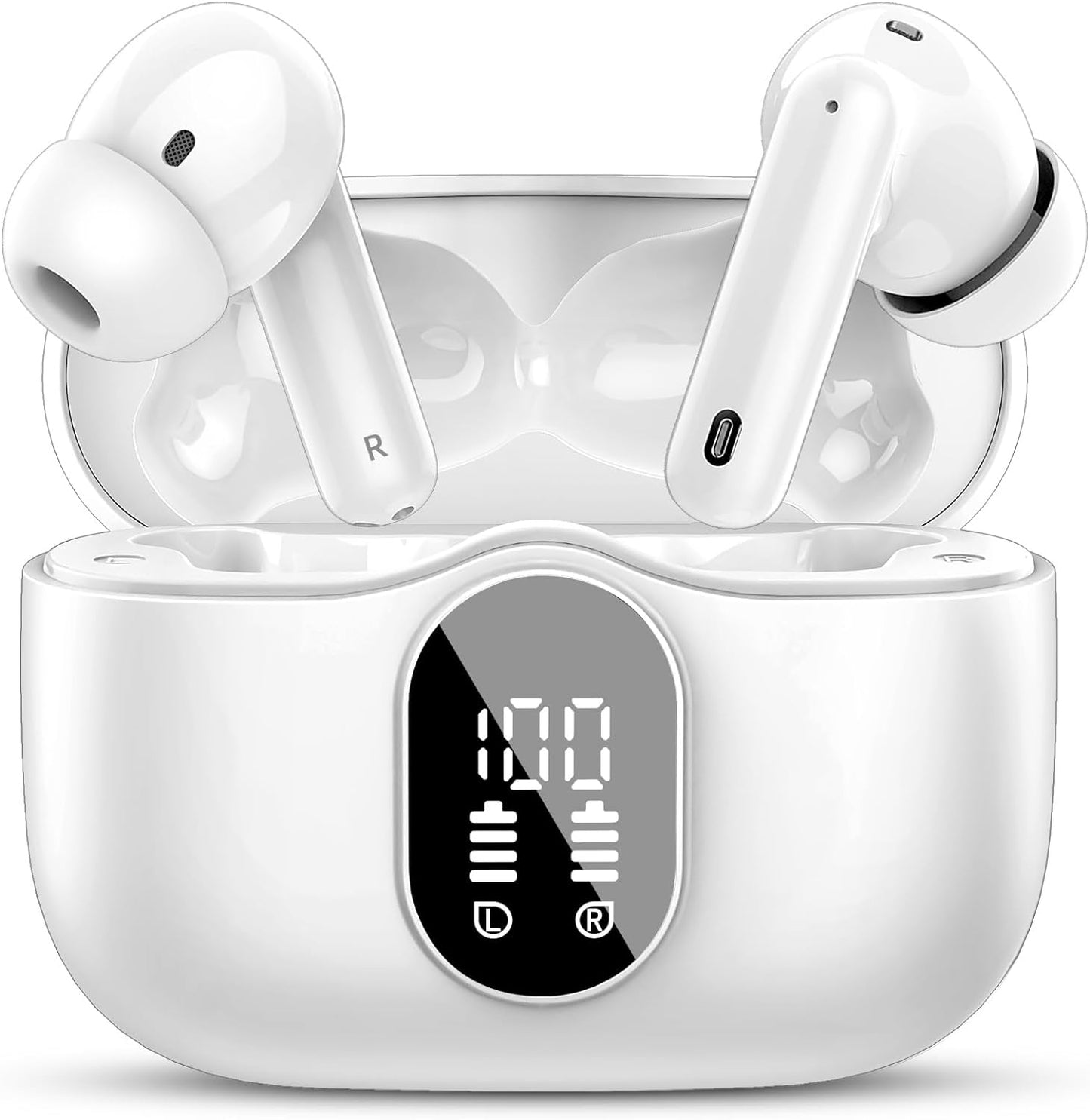Wireless Earbuds, Bluetooth 5.4 Headphones Bass Stereo, Ear Buds with Noise Cancelling Mic LED Display, IP7 Waterproof in Ear Earphones, 36H Playtime for Laptop Pad Phones Sports Workout, Black