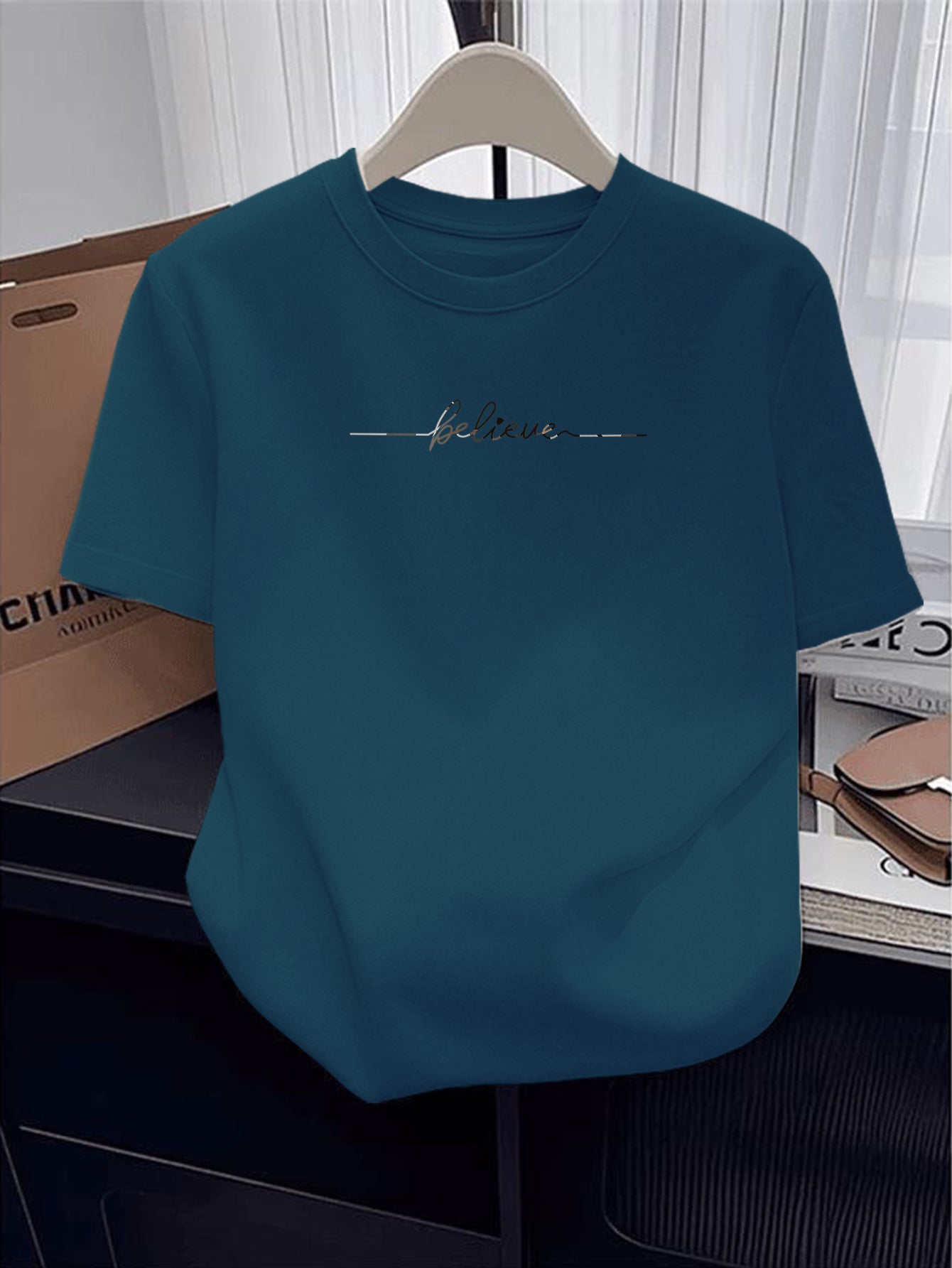 Women's 100% Cotton Casual Summer T-Shirt with Letter Print