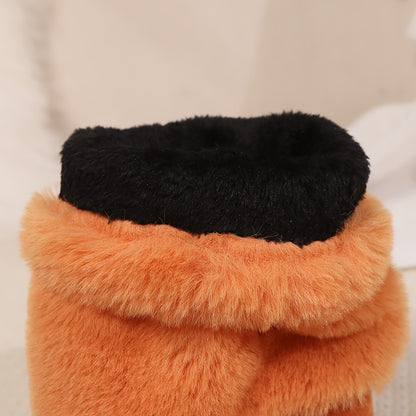 Կանացի նորաձև, միագույն, մինչև կրունկ հասնող փափուկ կոշիկներ, սահող փակմամբ, հարթ ծայրով, պլատֆորմա կրունկով, հարմարավետ և տաք, գործվածքով երեսպատված ձմեռային կոշիկներ - TPR ներբան, միջին կրունկ, եվրոպական հատուկ արտադրանք Հուիժոուից: