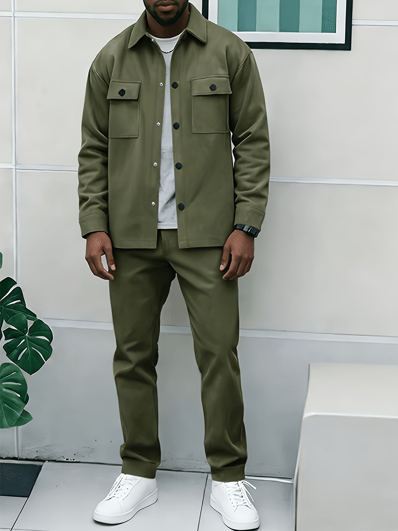 Men's Casual Klein Blue Cargo Jacket and Ankle-Cinch Pants Set
