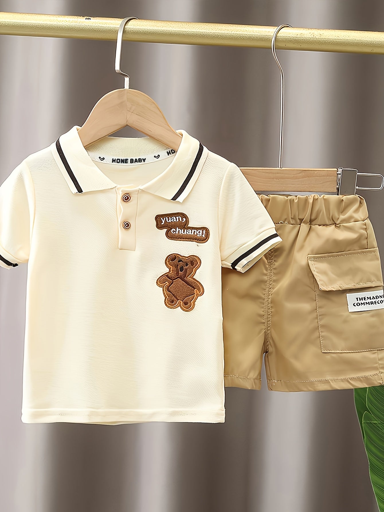 Infant Toddler Boys' Cartoon Bear Cotton Short-Sleeve Set
