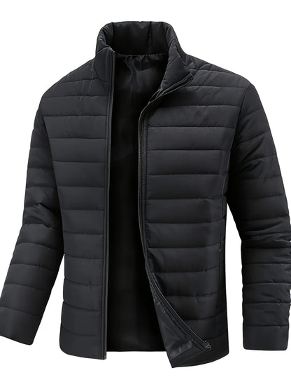 Men's Winter Warm Windproof Jacket with Stand Collar and Zippered Pock