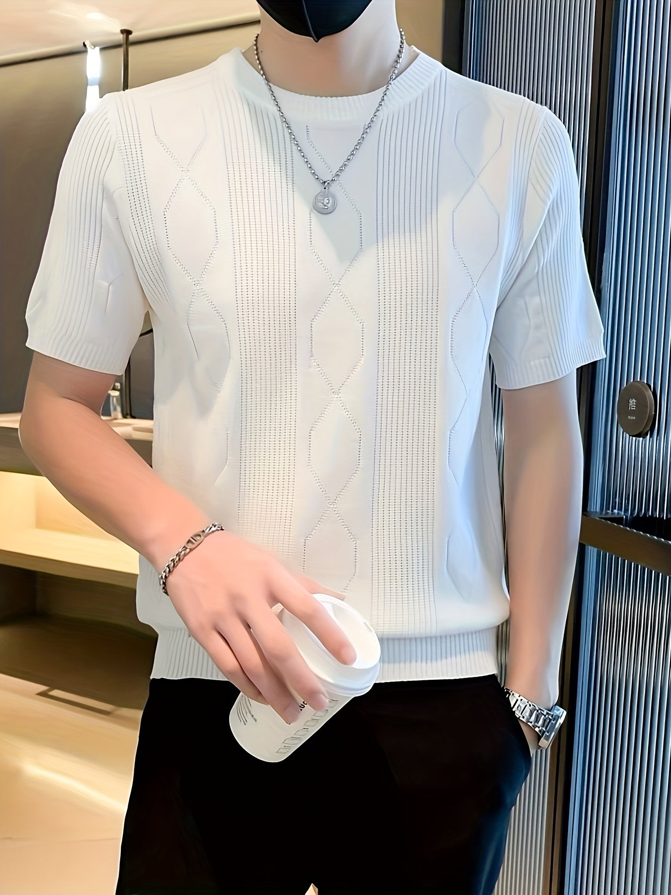 Yueli Water OBM Men'S Lightweight Knit Sweater - Short Sleeve Pullover with Round Neck, Breathable Summer Fabric, Solid Color Casual Business Attire for Daily Wear & Weekend Outings, Comfortable Knitwear, Stylish Casualwear, - ayq