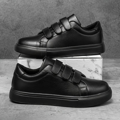 Men's Trendy White Skate Shoes with Hook-and-loop Fastener Closure, Lightweight & Comfortable Casual Sneakers for Casual Attire, Flat Sole, PU Upper, EVA Sole, Fabric Lining, Perfect for Running, Walking, and Street Style