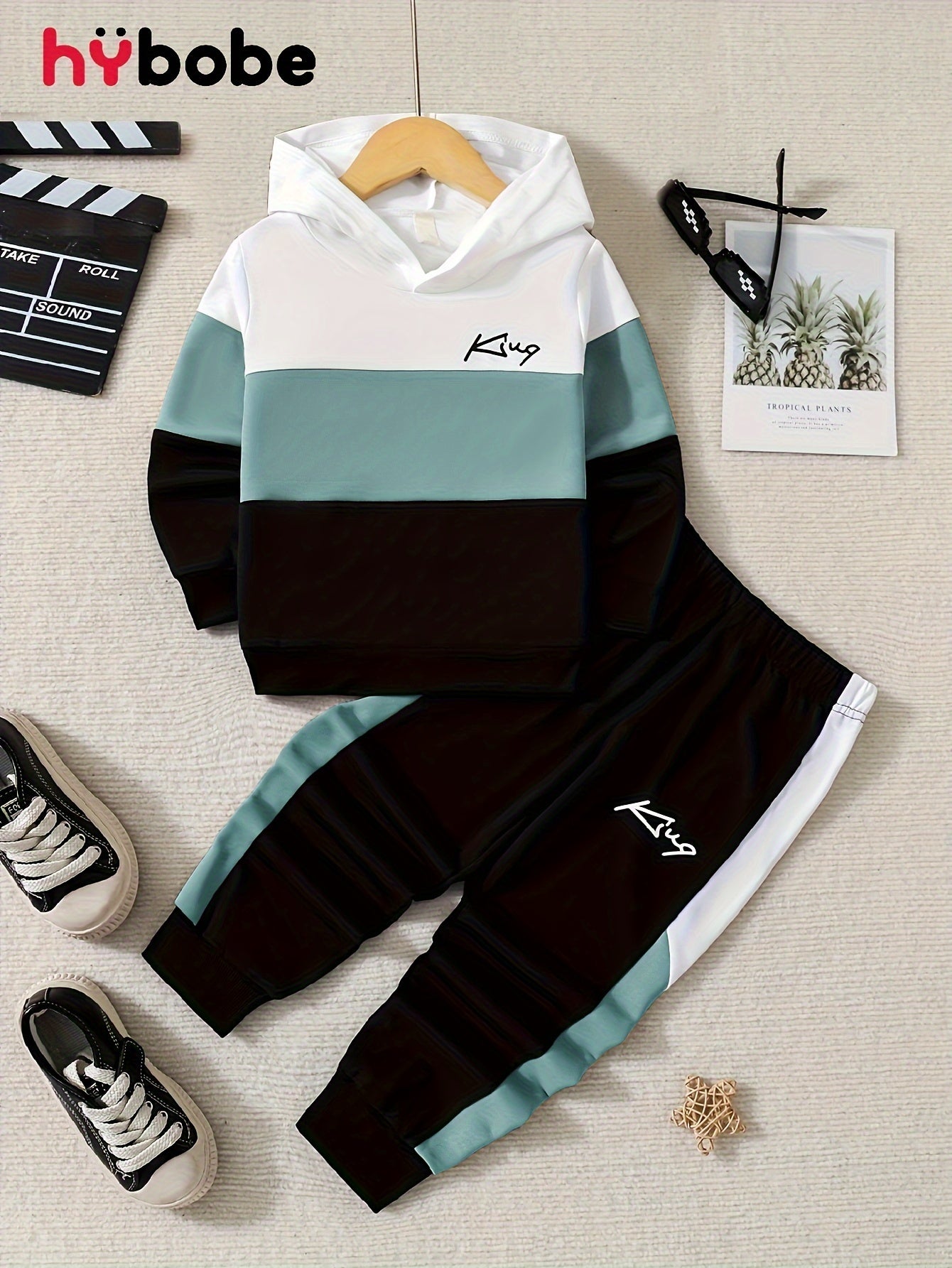 2 հատ տղայի «Թագավորական» նախշերով գլխարկով հանդերձանք, ոճային գունային բլոկներով կարված գլխարկի և տաբատի հավաքածու, մանկական հագուստ աշուն/ձմեռ բացօթյա հագուստի համար, որպես նվեր