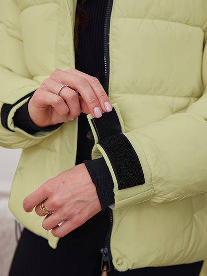 Կանացի ձմեռային կարճ գլխարկով բաճկոն՝ մանանեխի, դեղին և սև գույների հակադրությամբ, փքված վերարկու գրպաններով, գոտի և ամուր կայծակաճարմանդ, առօրյա, էլեգանտ վերնազգեստ ցուրտ եղանակի համար (ձեռքով լվացում/քիմմաքրում), հաստ ձմեռային բաճկոն կանանց համար, Win