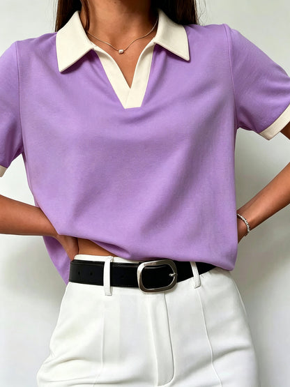 Women's Casual Loose-Fit Polo T-Shirt in Solid Colors