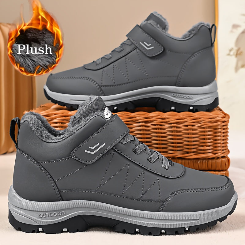 Men'S Casual Solid Color Faux Snow Boots with Plush Lining, Anti-Slip & Wear-Resistant for Outdoor Walking and Hiking in Winter, Winter Boots, Hiking Footwear, Sleek Boot Design, Durable Traction Footwear