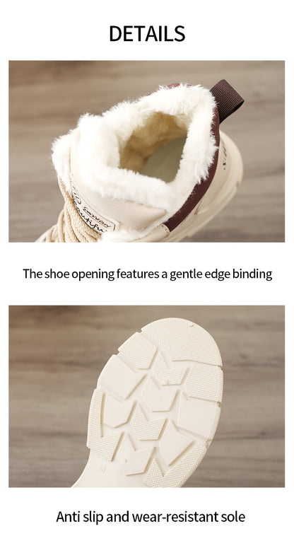 Women's Insulated Winter Boots with Plush Collar & Thick Sole - White Faux Cover Round-Toe Lace-Up Ankle Boots, Cushioned Insole & Arch Support, Warm TPU Outsole for Cold Weather, Casual to Semi-Formal Outfits