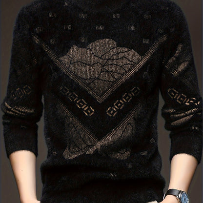 Men'S High-End Crew Neck Sweater | Fashionable Thick Warm Knitted Pullover with Floral Pattern and Hot Stamping for Fall/Winter