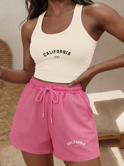Buttery-Soft Sleeveless Crop Tank & Drawstring Shorts Set