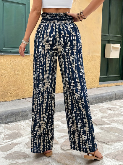 Women's High-Waisted Wide-Leg Printed Trousers for Spring/Summer