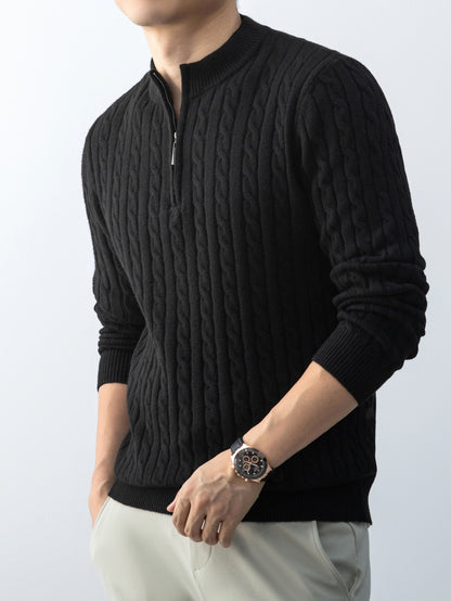 New Men'S Christmas Gift: a Thick, Warm, And Cold-Resistant Knitted Sweater with a Cable-Knit Design And a Zippered Collar, Suitable for Both Layering And Wearing Alone, Perfect for Casual And Versatile Outfits