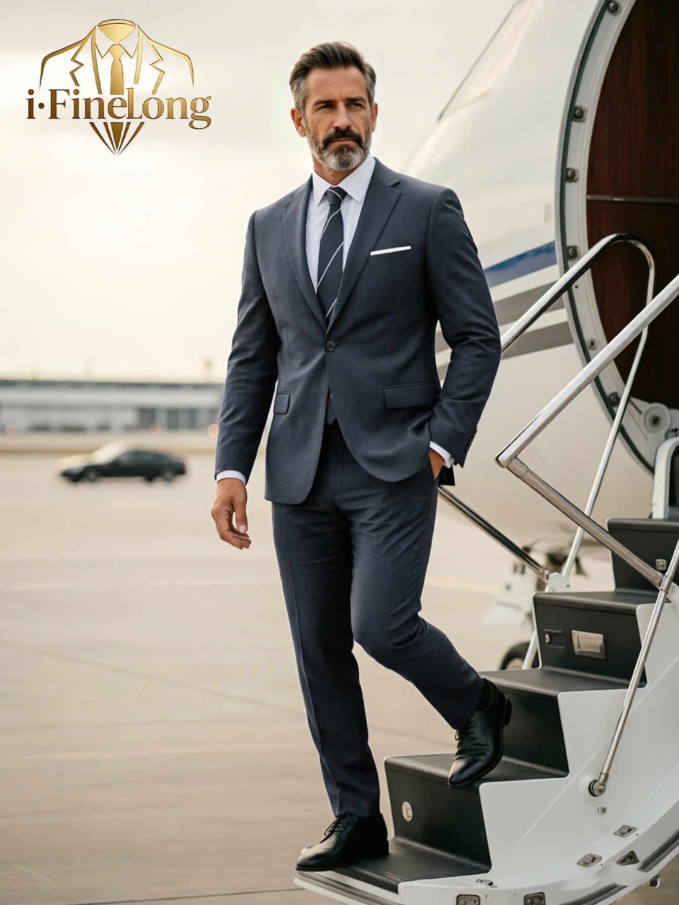 Men's Polyester Suit Set with Jacket & Trousers for Business Casual
