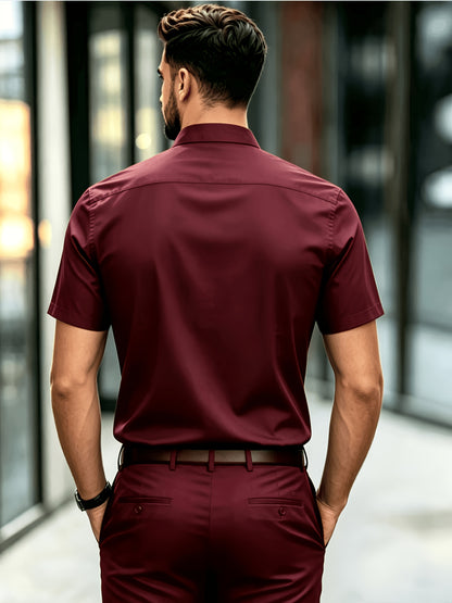 Men's Casual Navy Blue Short-Sleeve Polyester Shirt