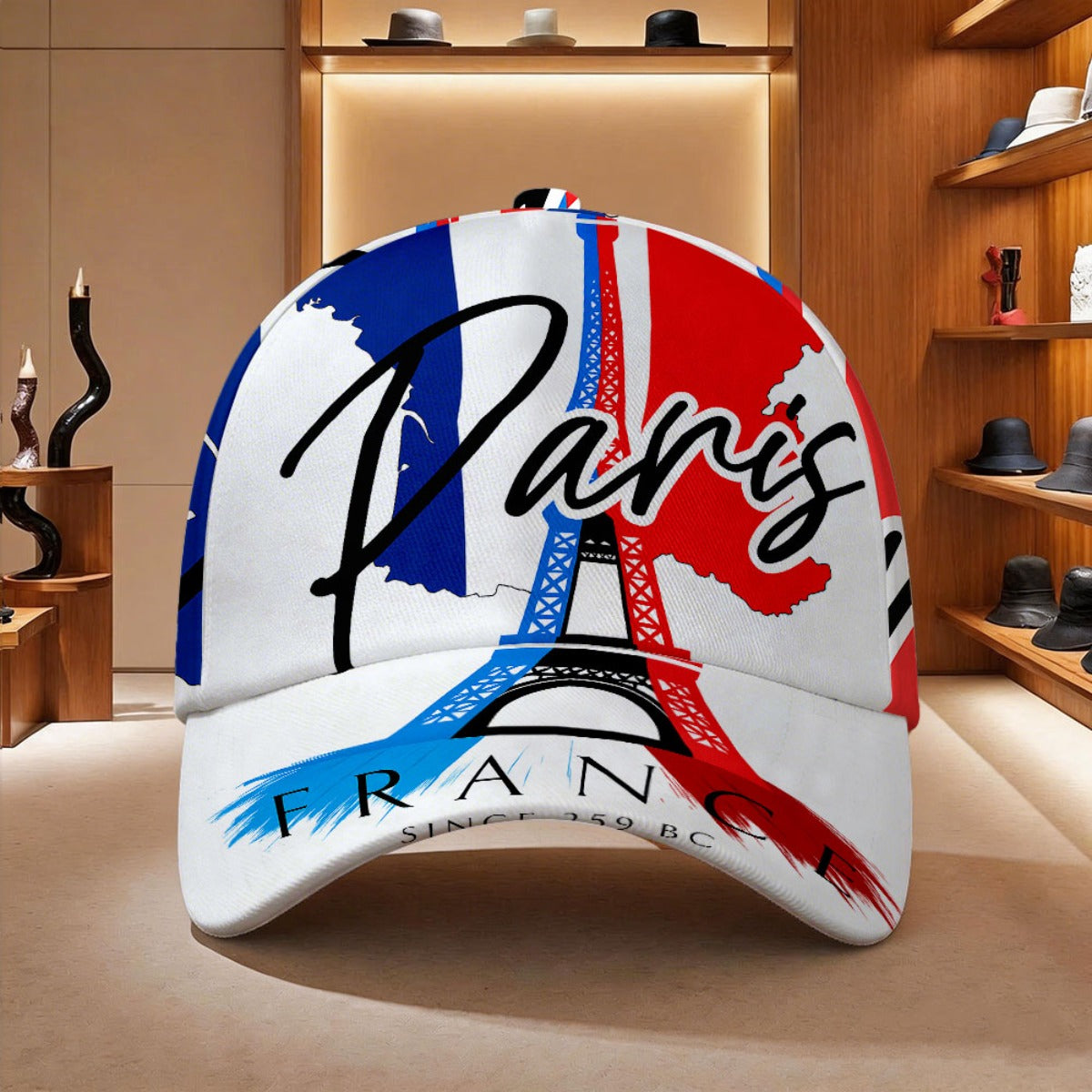 All-Season Polyester Duckbill Hat with Eiffel Tower Print