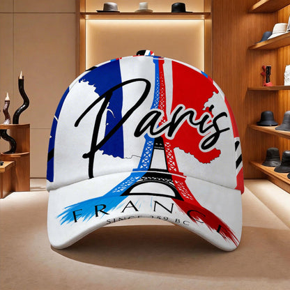 All-Season Polyester Duckbill Hat with Eiffel Tower Print