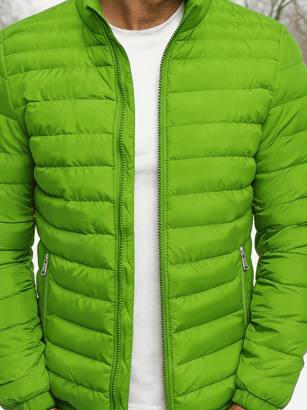 Men's Slim Fit Winter Jacket with Stand Collar, Zip Front