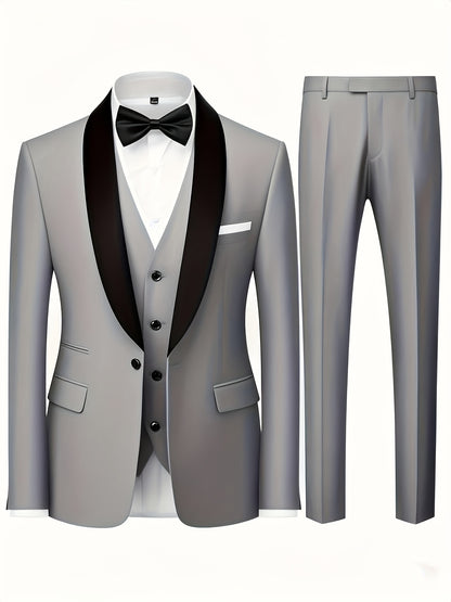 Men's Slim Fit 3-Piece Business Suit Set with Vest & Trousers