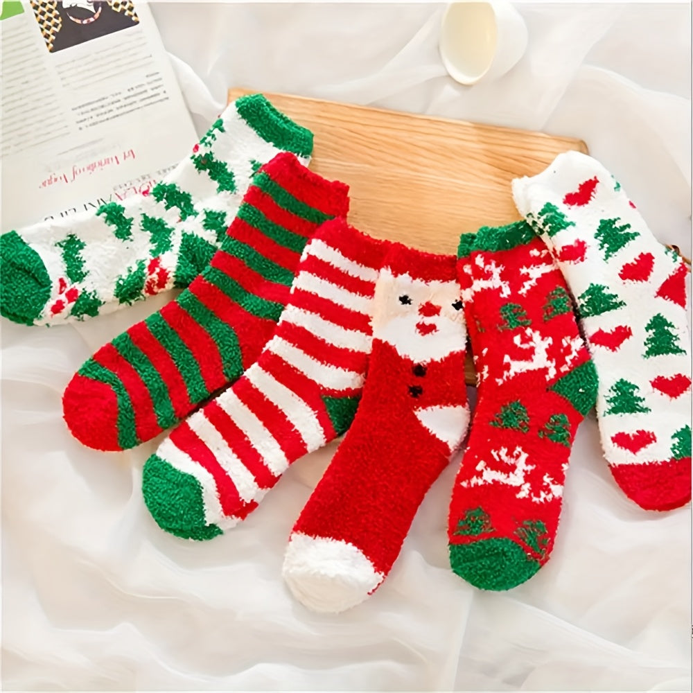 3/6 Pairs Women'S Christmas Socks - Thick Warm Winter Holiday Stockings with Santa Claus, Reindeer & Snowflake Print, All-Season Cozy Christmas Gift for Women, Christmas Socks For Women, Festive Sock Design, Durable Sock Mate