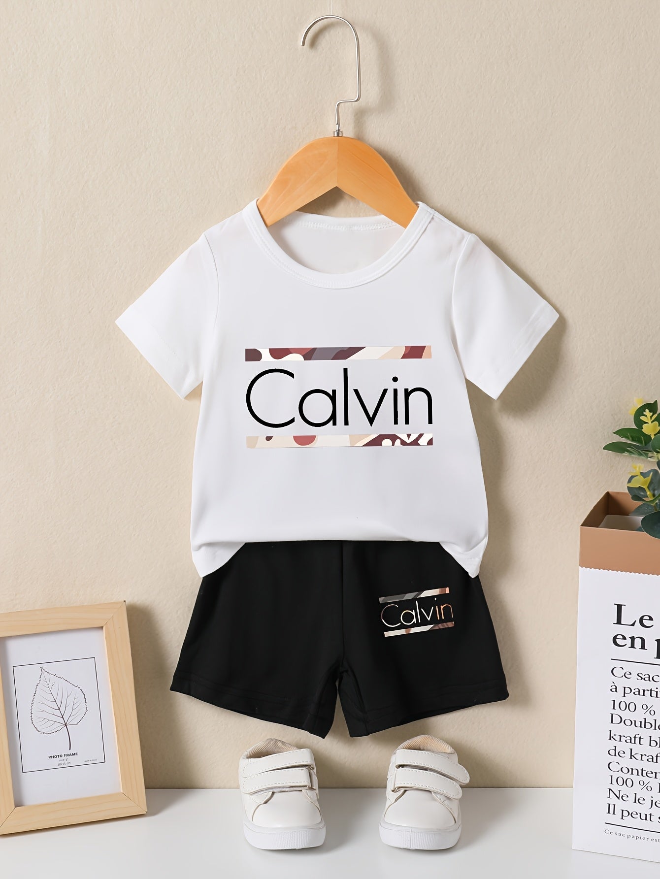 Newborn Baby Boy Calvin Alphabet Short Sleeve Shirt & Shorts Set