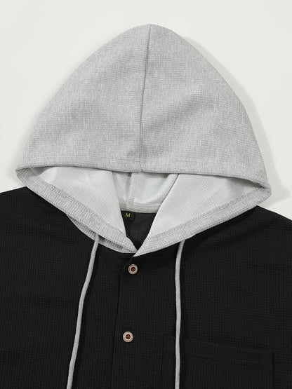 Men's Casual Hooded Jacket - Soft, Breathable Polyester with Button-Up Design & Pockets | Perfect for Spring, Fall & Outdoor Activities, Long Sleeve, Fashion, Daily, Leisure Style, Conventional Version