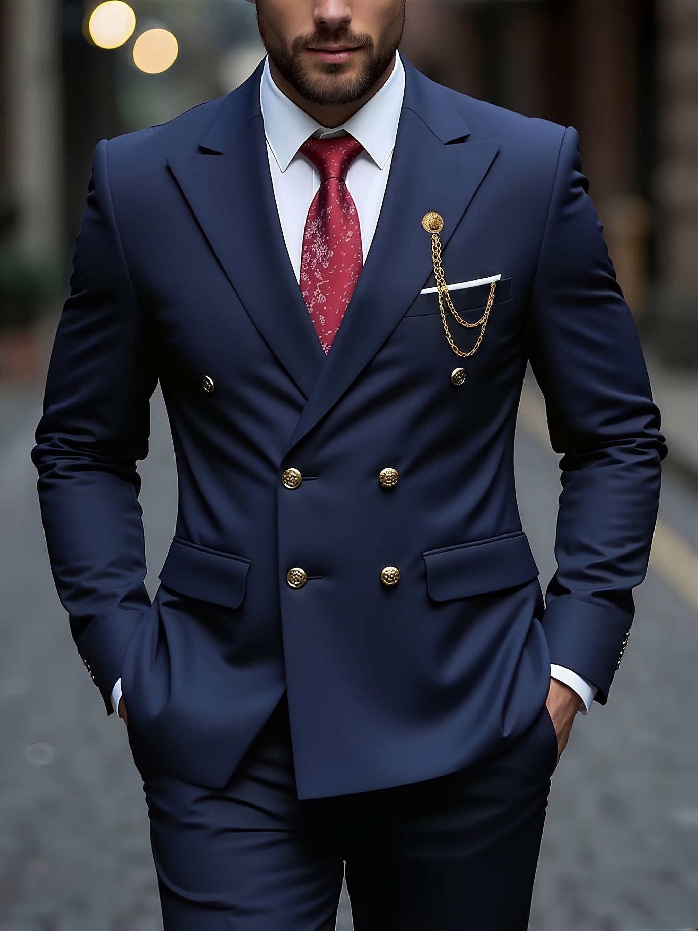 Men's Slim Fit 2-Piece Polyester Suit with Notched Lapel