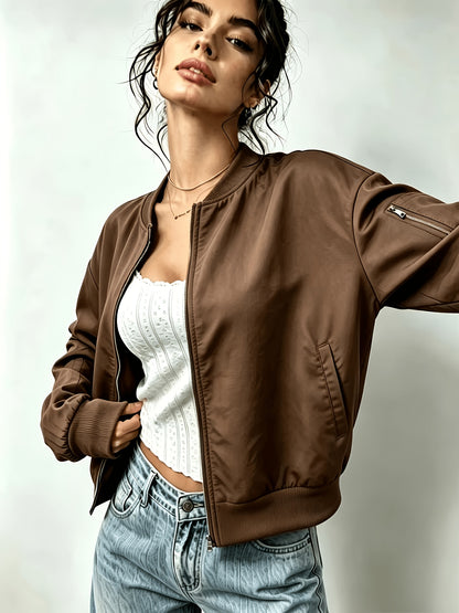Women's Casual Y2K Zip-Up Baseball Jacket with Pockets
