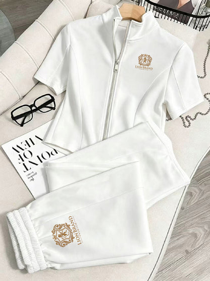Women’s Chic Minimal 2-Piece Zip Track Suit - Casual Elegant