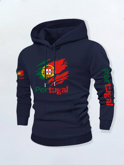 Men’s Portuguese Flag Casual Hoodie with Kangaroo Pocket