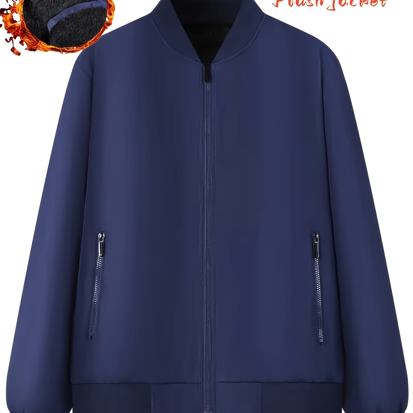 Men's Thermal Bomber Jacket - Heavyweight Winter Coat with Zippered Pocket, Casual Black Jacket, Polyester Outerwear for Men, Ideal for Aviation & Everyday Use, Casual Jacket For Men, Lightweight Jacket For Men, Winter Clothe