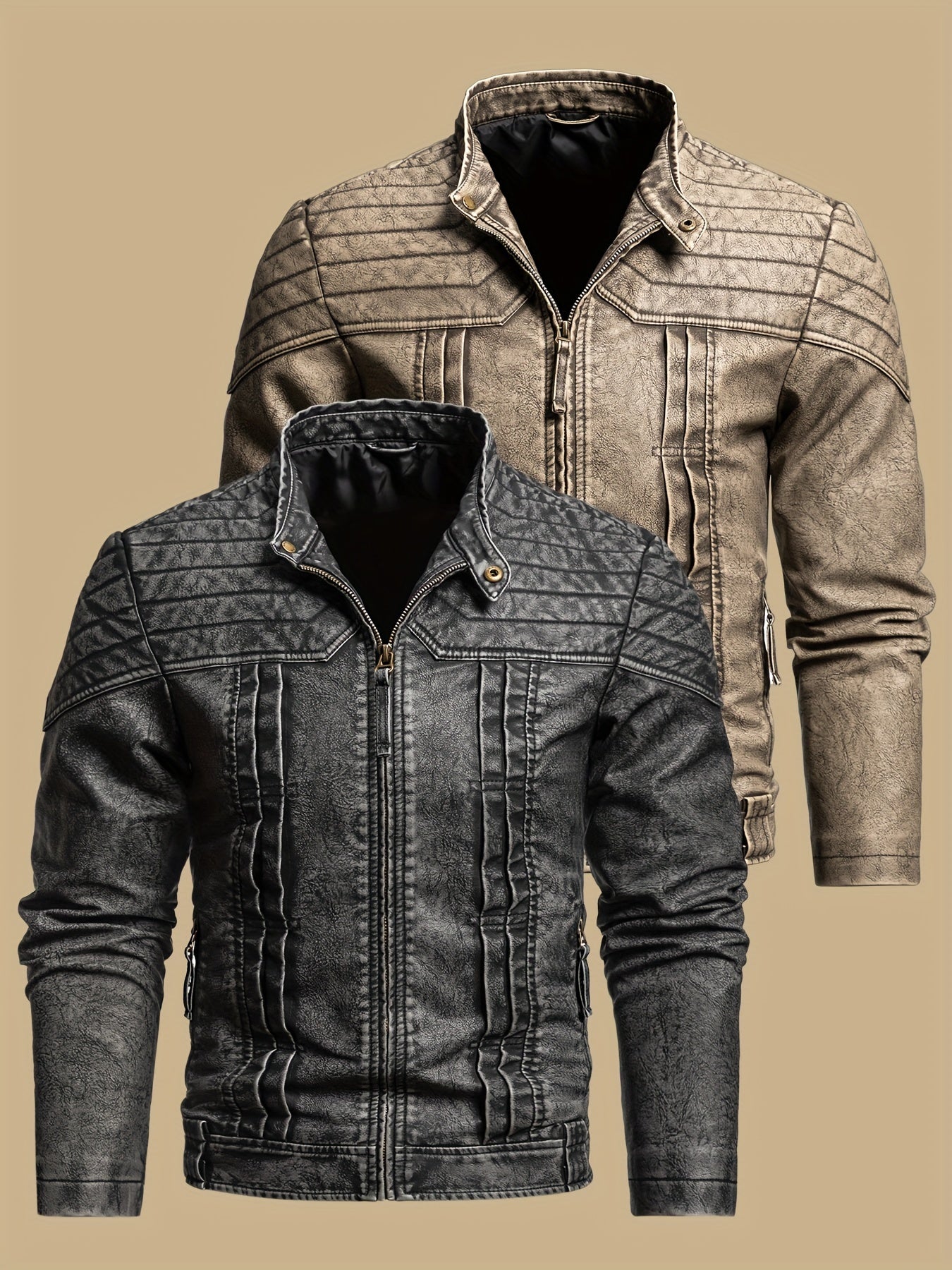 Men's Vintage PU Leather Biker Jacket for Fall Winter