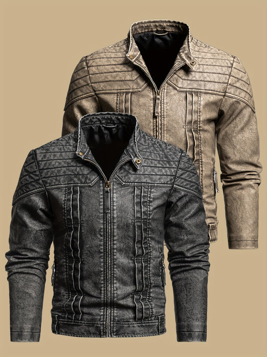 Men's Vintage PU Leather Biker Jacket for Fall Winter